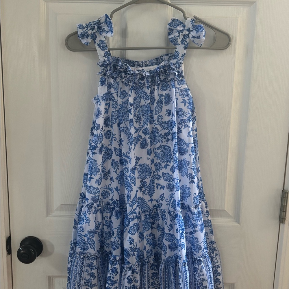 Jona Michelle Blue and White Floral Tie-Shoulder Dress